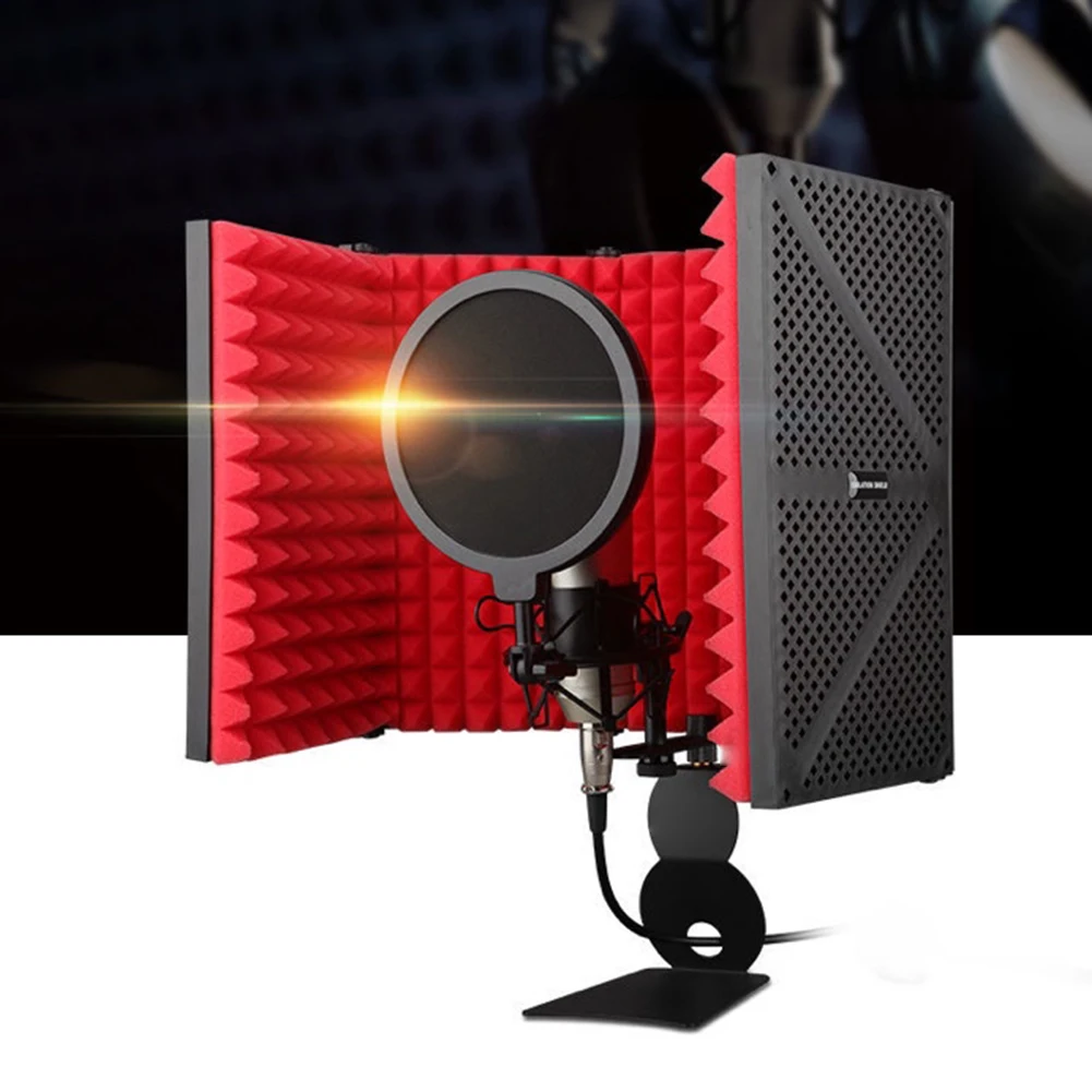 Studio Microphone Shield For Recording Living Broadcast Sound Absorbing Foam Reflection Filter Foldable Isolation Shield Cover