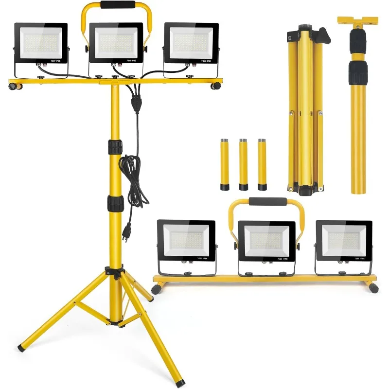 

21000Lumen LED Work Lights with Stand - 3 Head Portable Work Light on Stand - IP66 Waterproof Tripod Worklights for Outdoor Indo