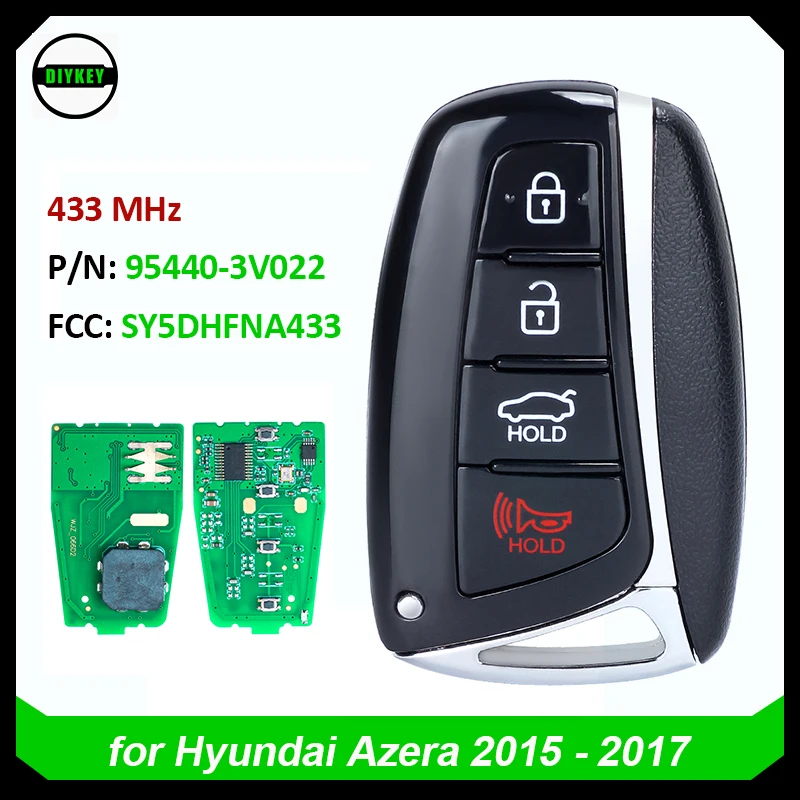 DIYKEY Keyless Smart Key for Hyundai Azera 2015 2016 2017 433 MHz PCF7952 HITAG 2 Chip PN 95440-3V022 FCCID SY5DHFNA433