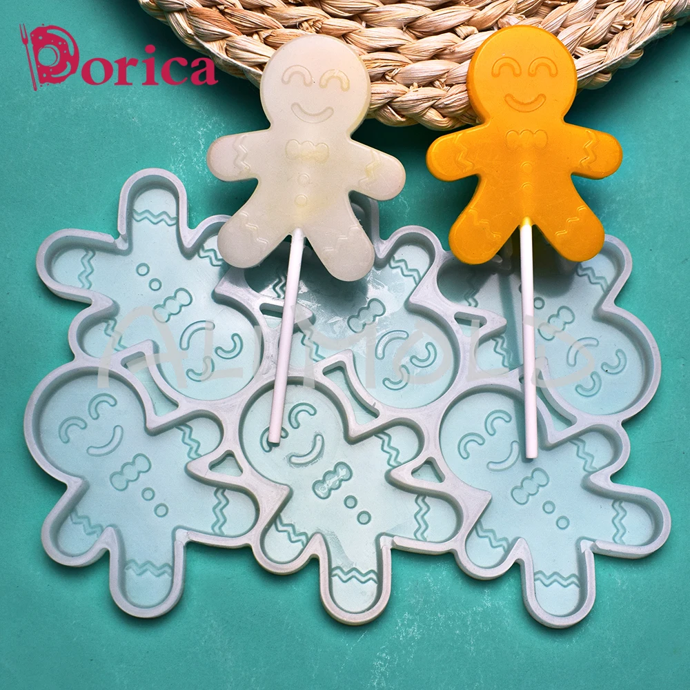 Dorica Gingerbread Man Lollipop Epoxy Mold Christmas Chocolate Cake Silicone Mould Kitchen Bakeware Cake Decorating Tools