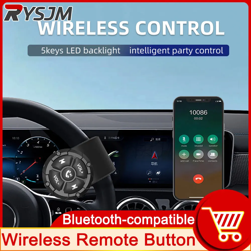 AD  Car Steering Wheel Control 5 Keys Bluetooth-compatible Remote Button Helmet Earphone Motorcycle Handlebar Media Controller