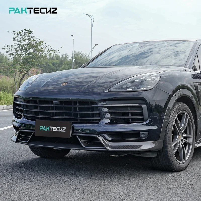 Paktechz Dry Carbon Fiber Body Kit Front Spoiler Splitter Bumper Lip for Porsche Cayenne Coupe 9YA 9Y0 9Y3