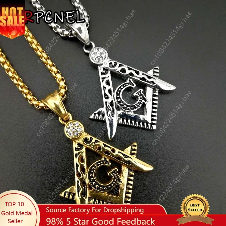 

Hot sale new Free mason Masonic AG titanium steel necklace with rainstone HIPHOP pendant fashion jewelry best friends Promotion
