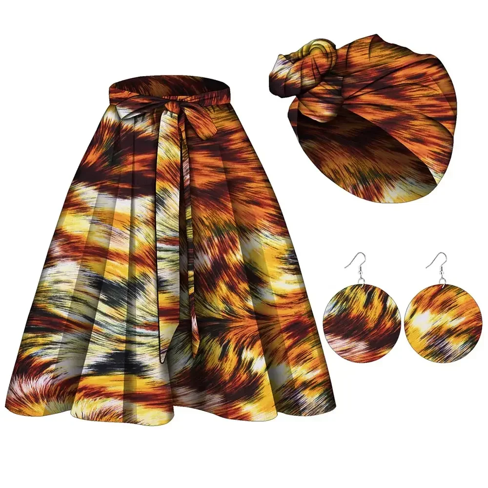 African Women's Skirt Headscarf Earrings Combination Fashionable and Versatile Women's Clothing WY10505