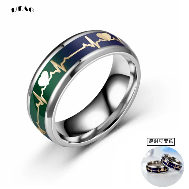 UTAG Mood Rings For Women Changing Color Heartbeat Ring Men Emotion Feeling Ring Mood Temperature Couple Ring