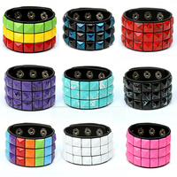 Colorful Punk Leather Square Bracelet Unisex Black Cuff Wristband Jewelry for Men Women