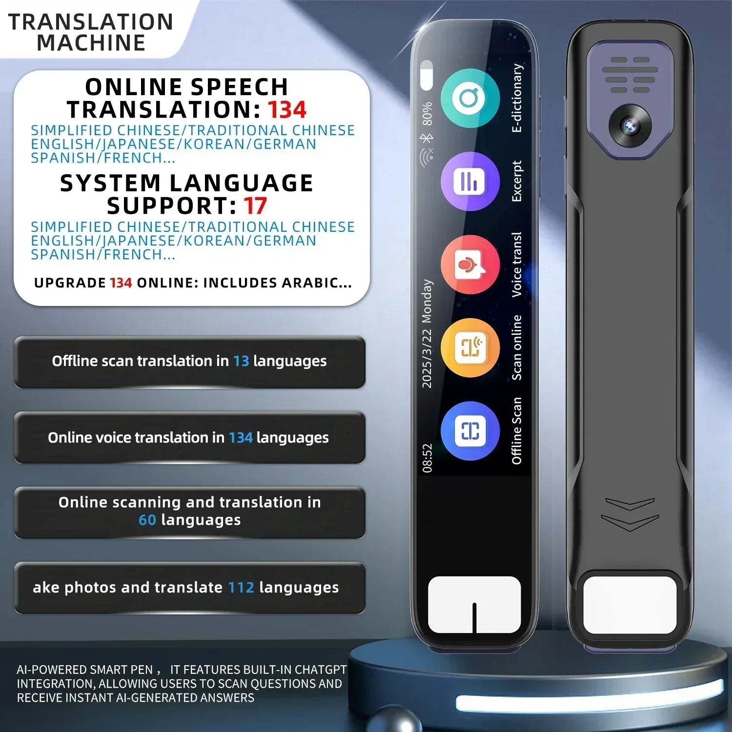 In stock  Smart Electronic Pocket AI GPT Voice Translator Pen Multilingual Instant Translation Innovative ChatGPT Scan Pen fo