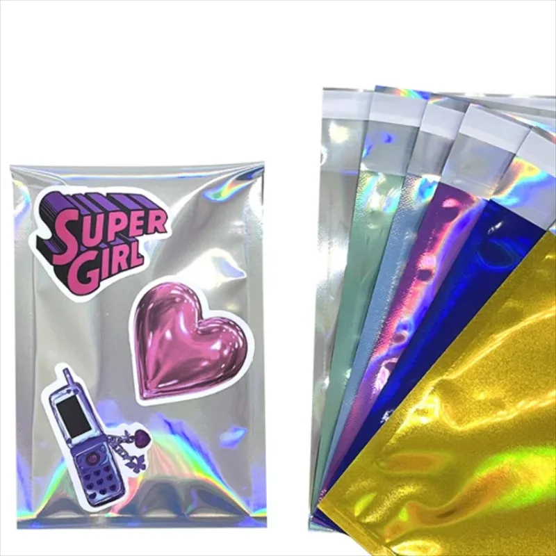 

50PCS Open Top Self-Adhesive Laser Aluminum Foil Bags – Resealable for Jewelry, Photos, Christmas Presents & DIY Storage