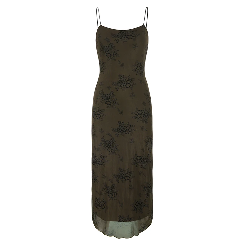 Darlingaga Y2K Retro Fashion Strap Printing Summer Maxi Dress Women Fairycore Grunge Chic Party Long Mesh Dresses Gothic Clothes