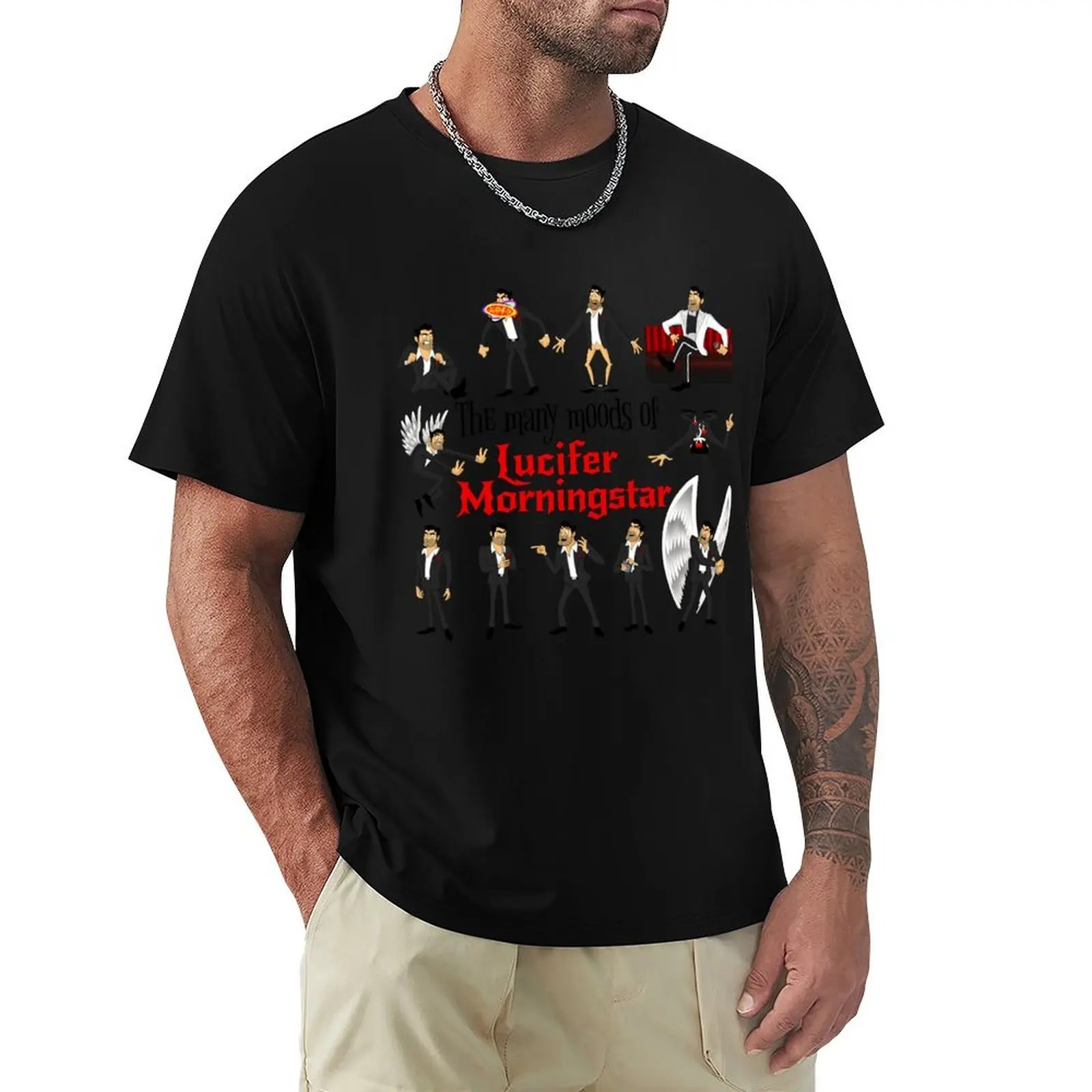 

Many moods of Lucifer Morningstar large design T-Shirt Luxury man Funny t-shirt cotton man t-shirts mens clothing