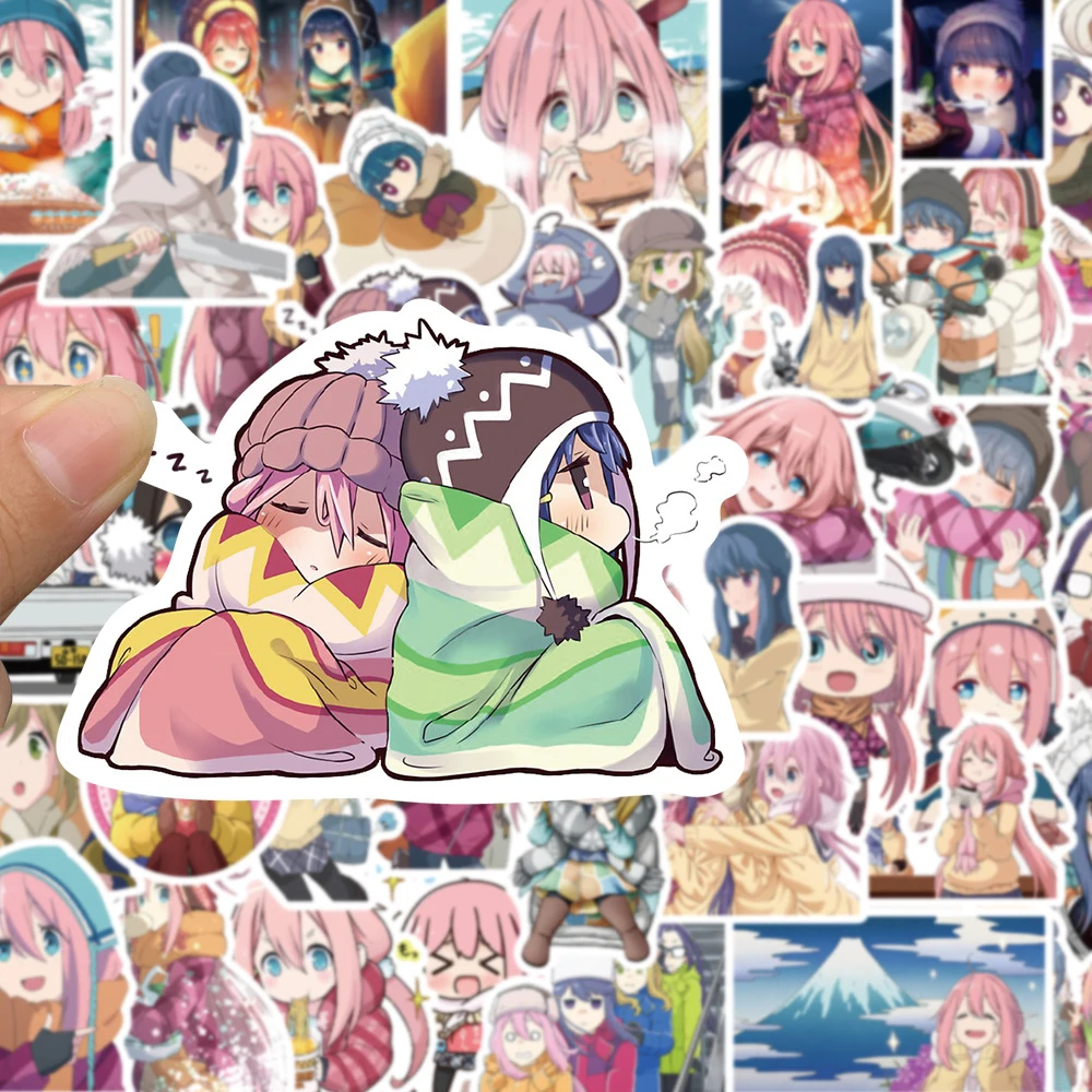 10/30/50 szt. Naklejki Anime Laid-Back Camp Śliczne Kagamihara Nadeshiko Kreskówkowe Naklejki na Walizkę Notatnik Telefon Kawaii Dziewczęce Naklejki
