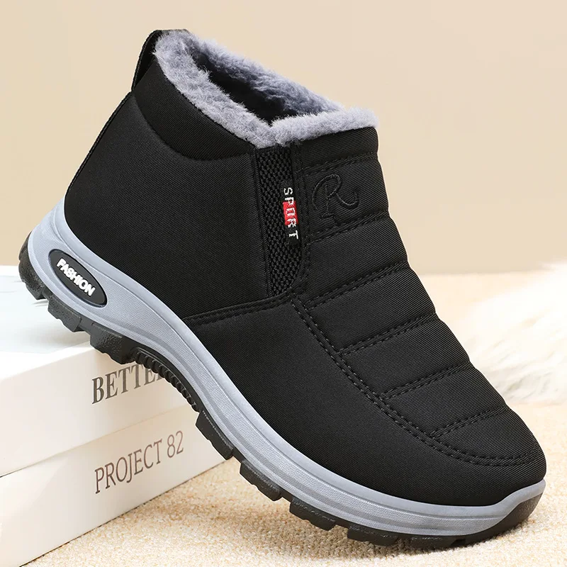 Botas de inverno à prova dwaterproof água para homens 2023 novas botas de neve de pelúcia botas de tornozelo masculino quente preto casal algodão casais sapatos plataforma