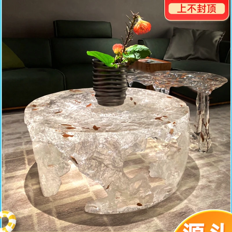 Living room transparent water ripple coffee table exquisite small round resin table