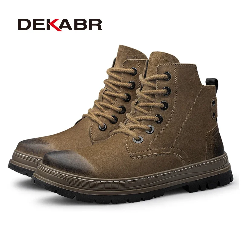 DEKABR Brand Autumn Winter Men Boots High Quality Comfortable Warm Fur Lace-up Ankle Snow Boots Genuine Leather Boots For Men