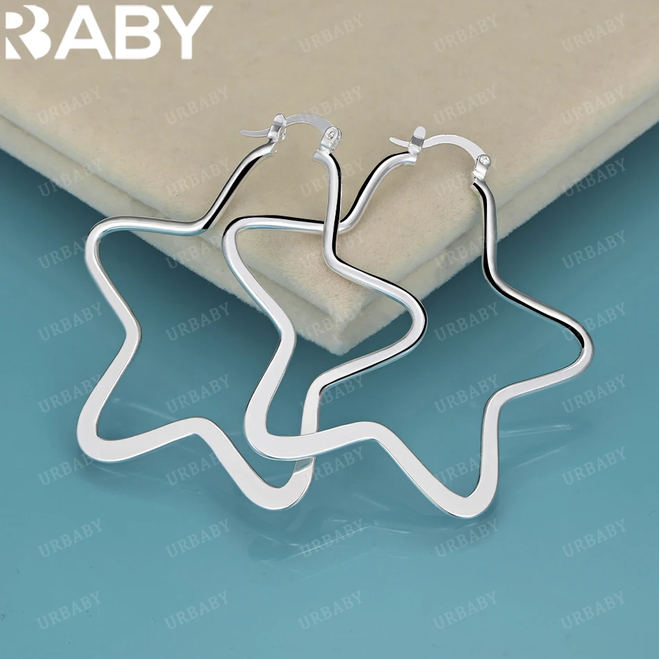 

URBABY 925 Sterling Silver 52mm Five-pointed Star Hoop Earrings For Woman Anniversary Gift Popular wild Fashion party Jewelry