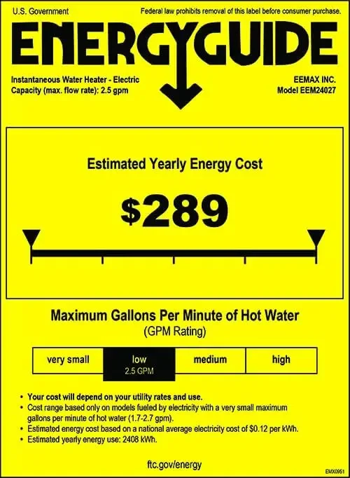 EEM24027 Electric Tankless Water Heater, Blue