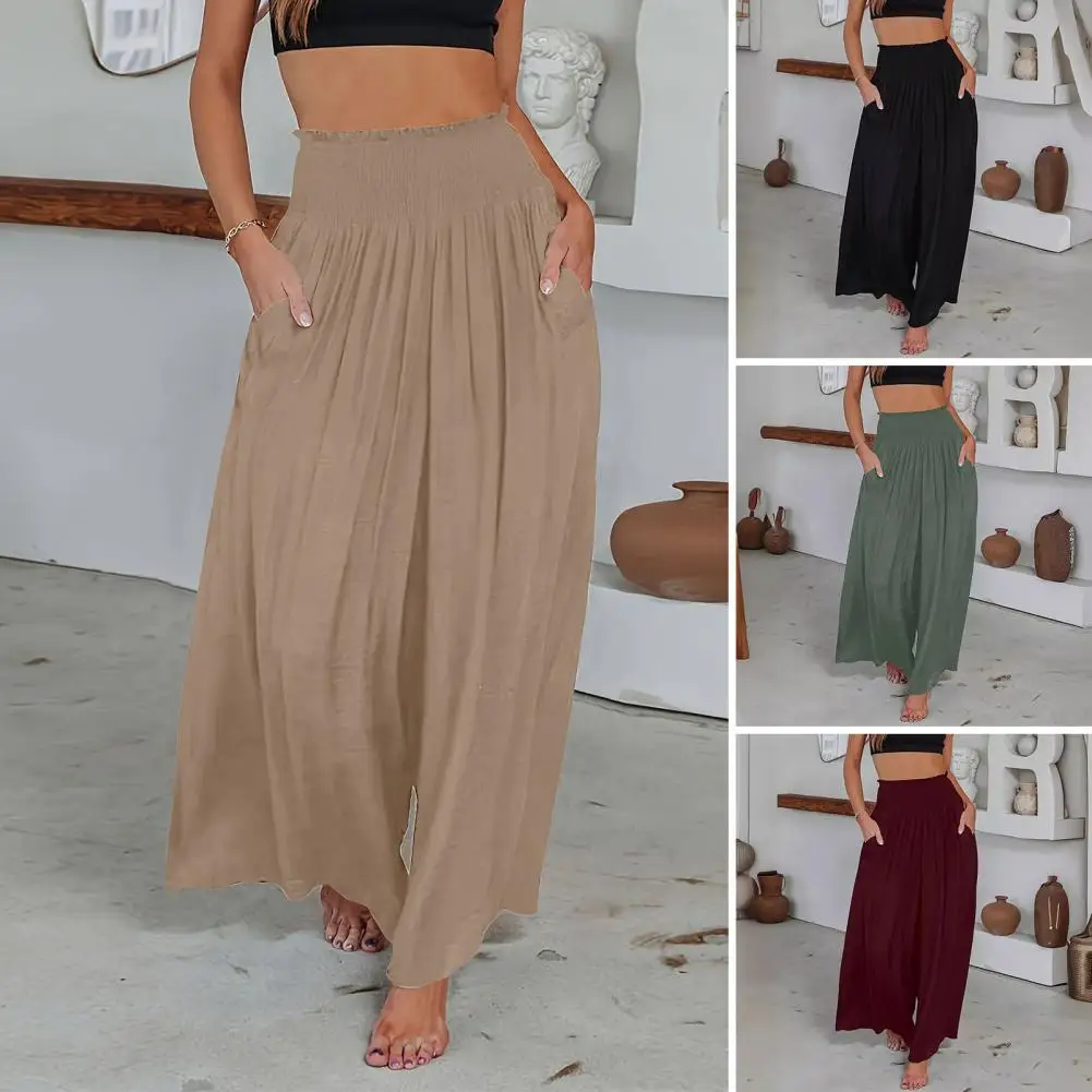 Wide Leg Pants Stylish Women's Summer Pants Elastic High Waist Wide Leg Trousers for Vacation Work Casual Loose for Fashionable