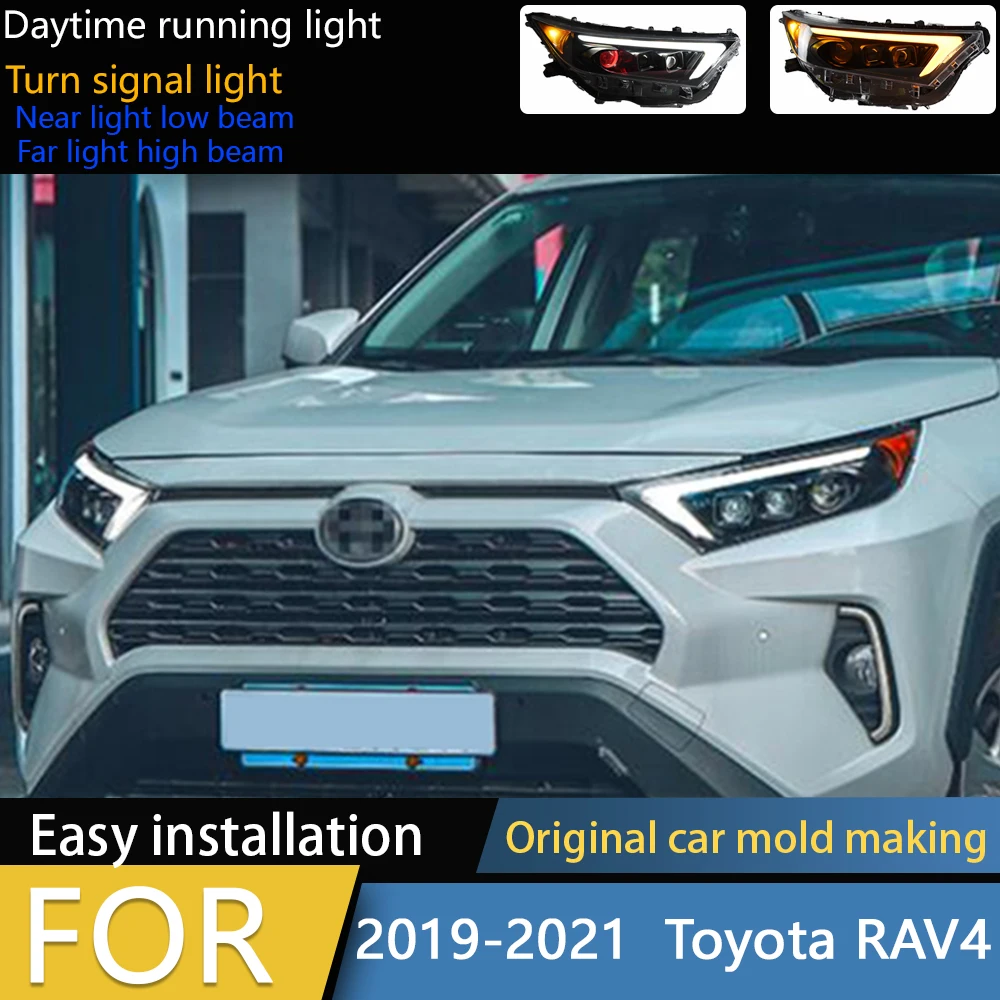 

Автомобильный Стайлинг, фара для Toyota RAV4, 2019-2021, новая светодиодная фара Rav4, линза проектора, DRL, автомобильные аксессуары