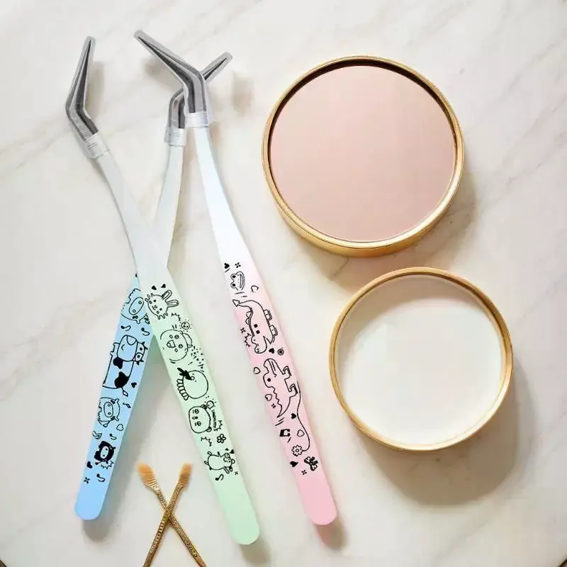 Cartoon Print Falsche Wimpern Pinzette Edelstahl Gebogene Professionelle 3D Wimpern Verlängerung Pinzette Make-Up-Tools