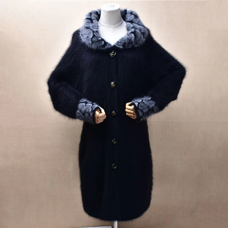 

Женский Mujer толстый теплый осенне-зимний модный черный волосатый норковый кашемировый вязаный шарф на шею, свободный длинный свитер, кардиганы, пальто, куртка