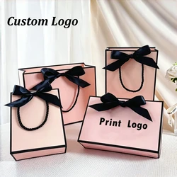 10 Pcs Custom Logo Gift Paper Package Bag For Small Business Wedding Favors Valentines Day Gifts Bag Personization Package Bags