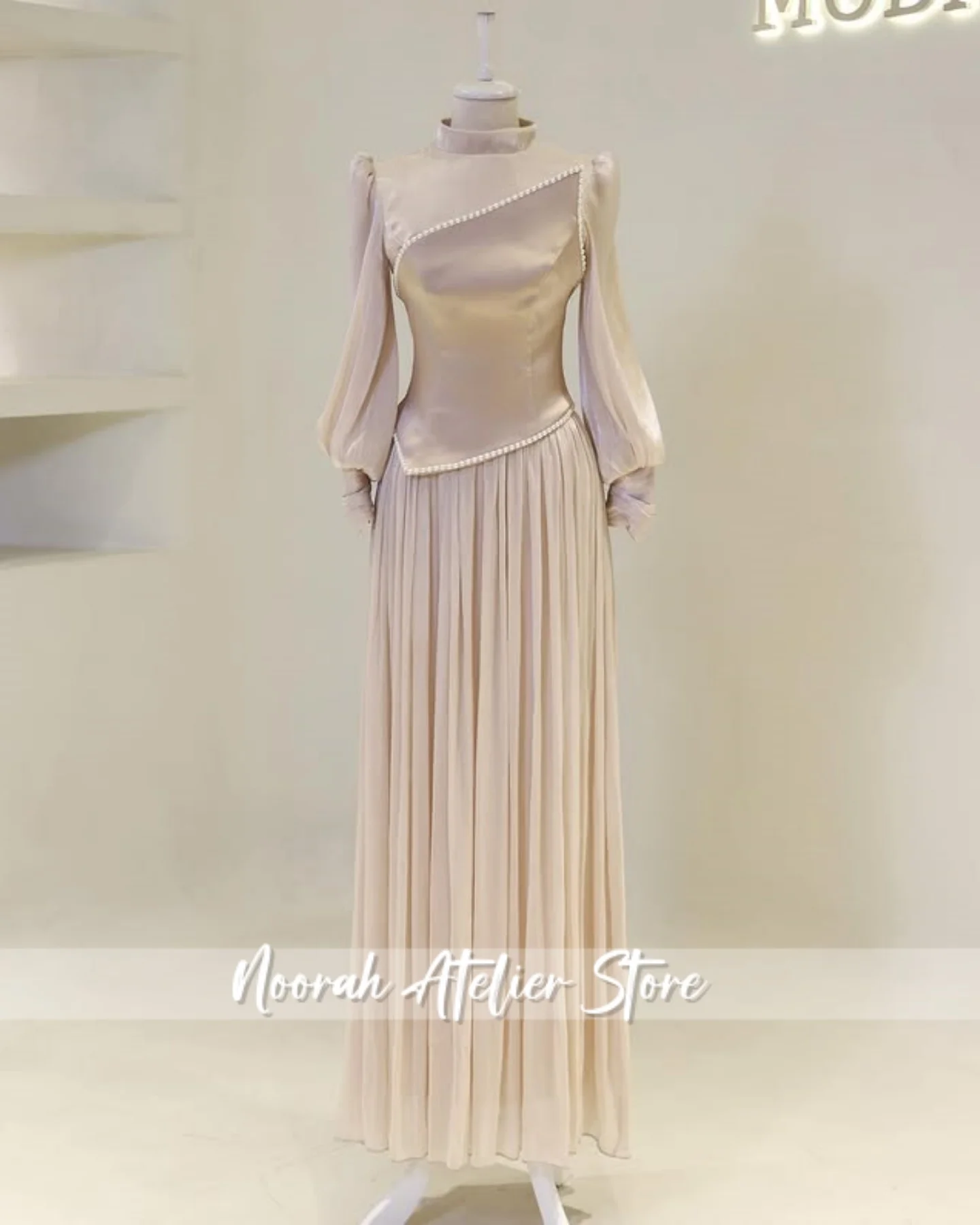 

Elegant New Champagne H N Chiffon Islamic Luxury Evening Dresses 2025 Dubai Long Sleeves Muslim Party Gown Vestidos Customized