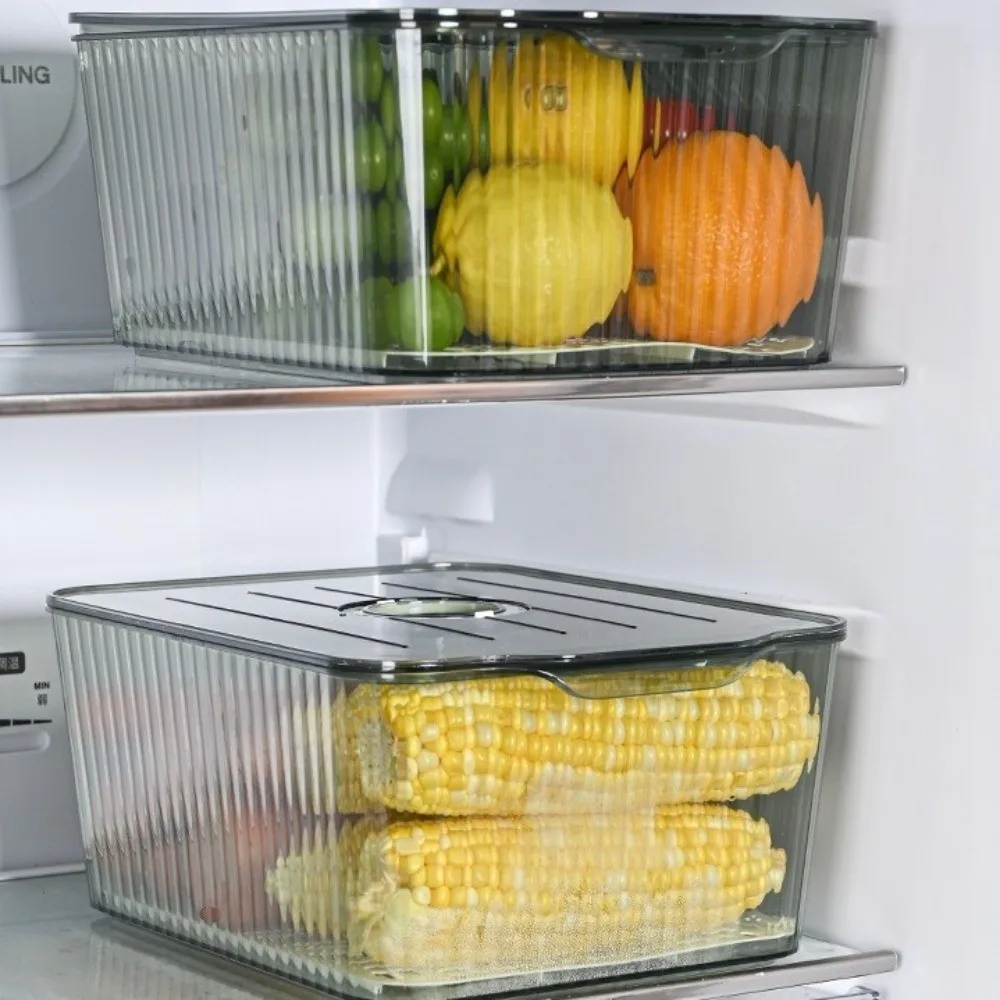 

Food-Grade Refrigerator Storage Box Stackable with Lid Food Storage Containers Plastic Transparent Kitchen Organizer