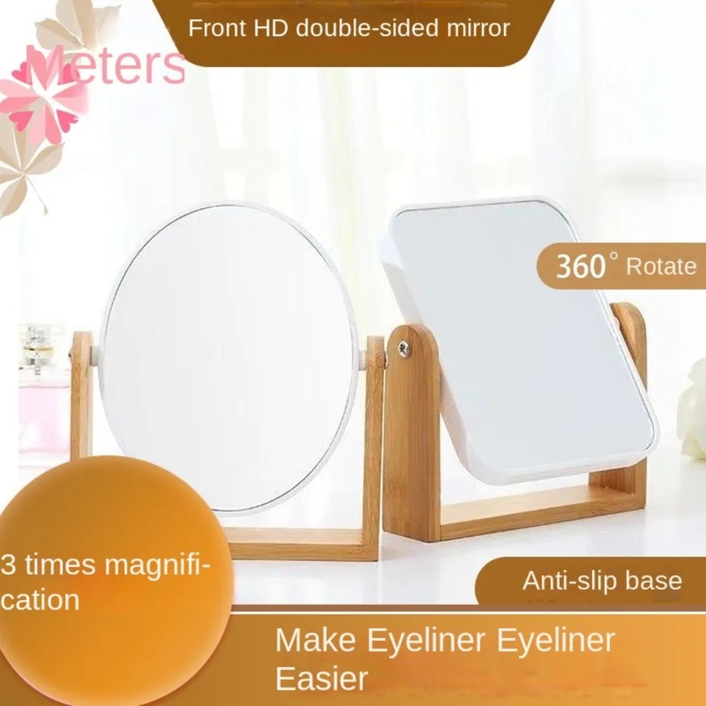 1X/3X Magnifying Vanity Mirror Double-Sided with Natural Bamboo Stand Makeup Mirror Portable 360° Flippable Desk Mirror Woman