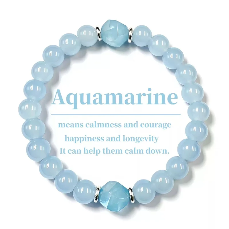 Healing Opal Bracelet for Women Natural Opalite & Aquamarine Stretch Bracelet Handmade Lucky Gemstone Jewelry Energy Boho Beaded