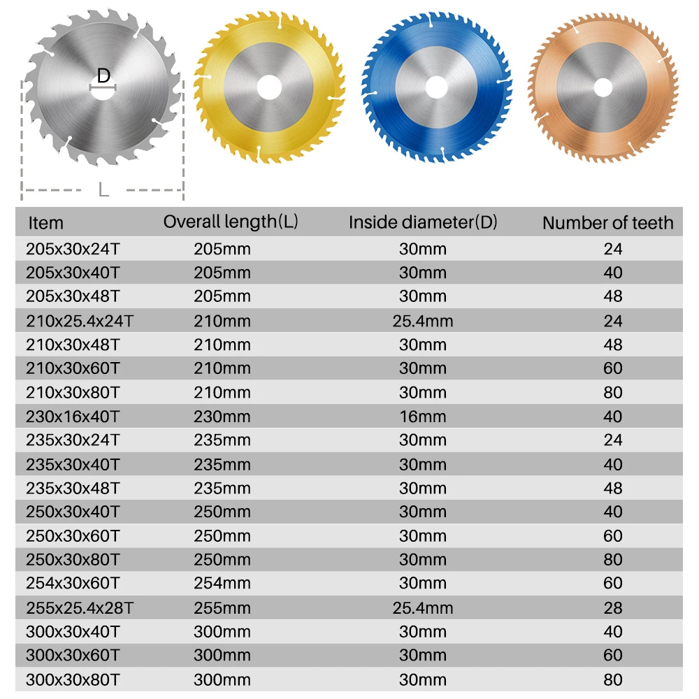 XCAN Saw Blade 205-300mm Wood Saw Blade Carbide Tipped TCT Wood Cutting Disc Woodworking Tools