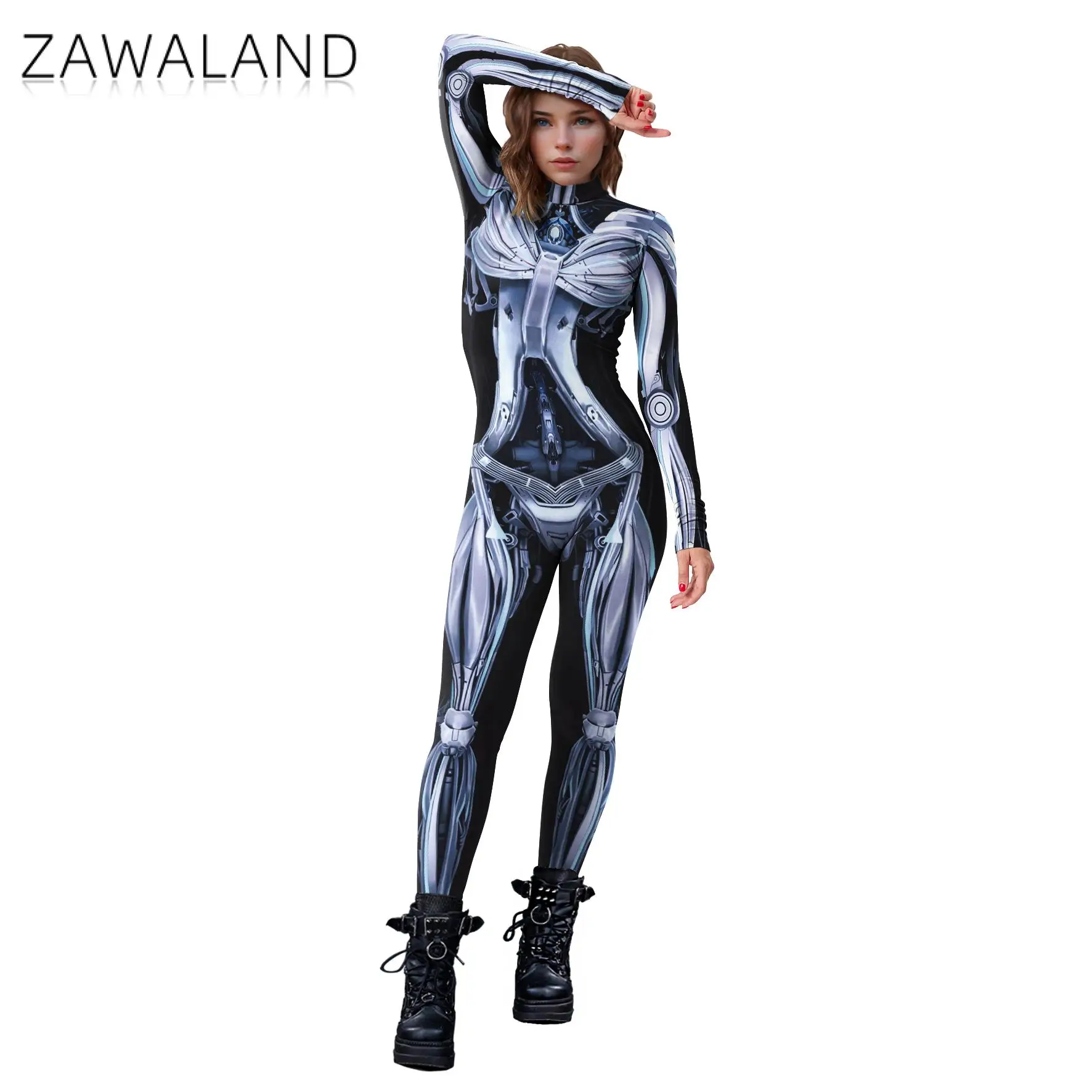 Zawaland Fashion Matching Outfits Muscle Machine Robot 3D Printed Unisex Clothing Bodysuits Sexy Jumpsuit Halloween Party Romper