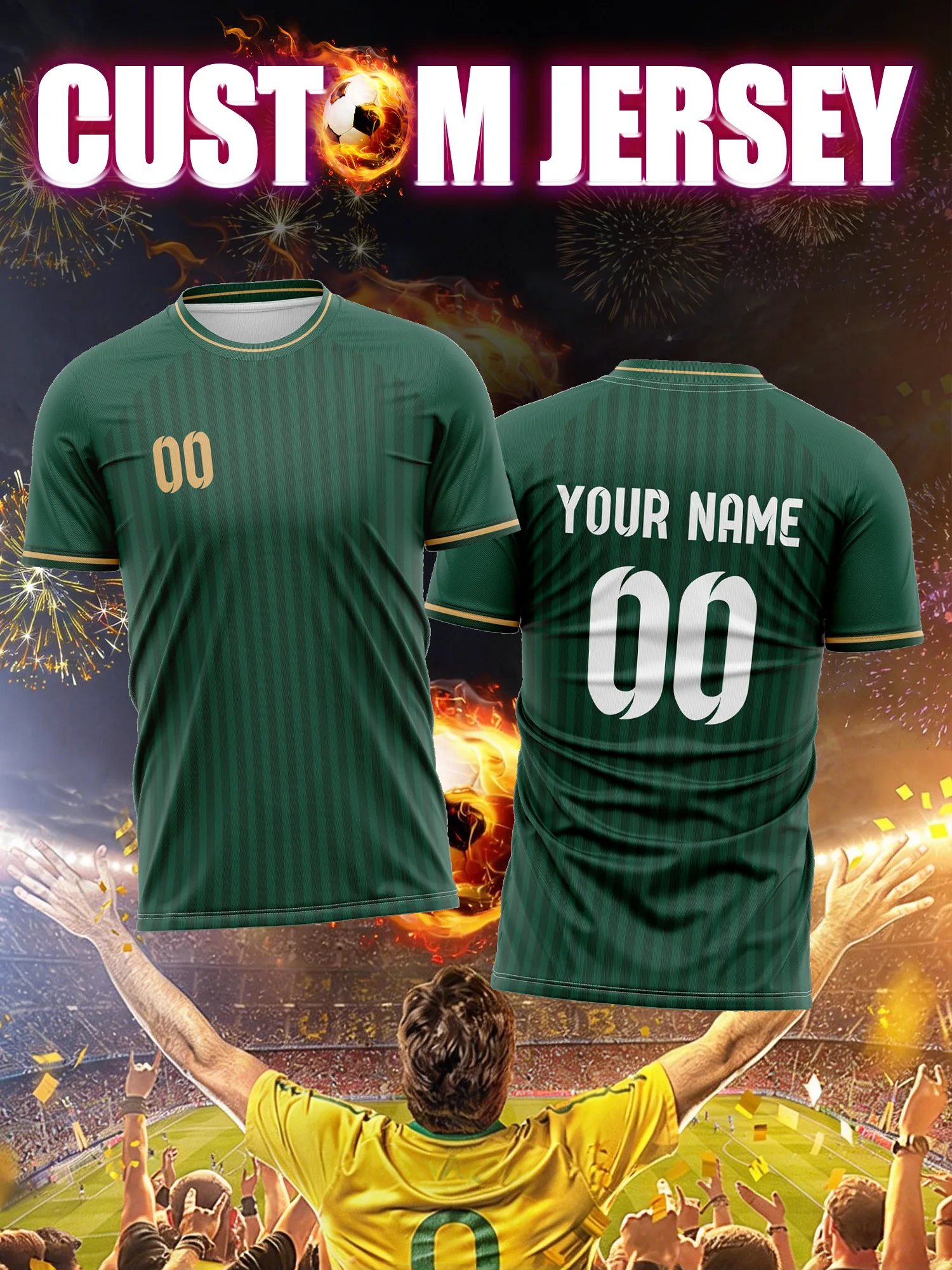 Custom Image Number Name Soccer Jersey, Youth Training Match Shirt, Flexible Stretchy Junior Soccer Uniform