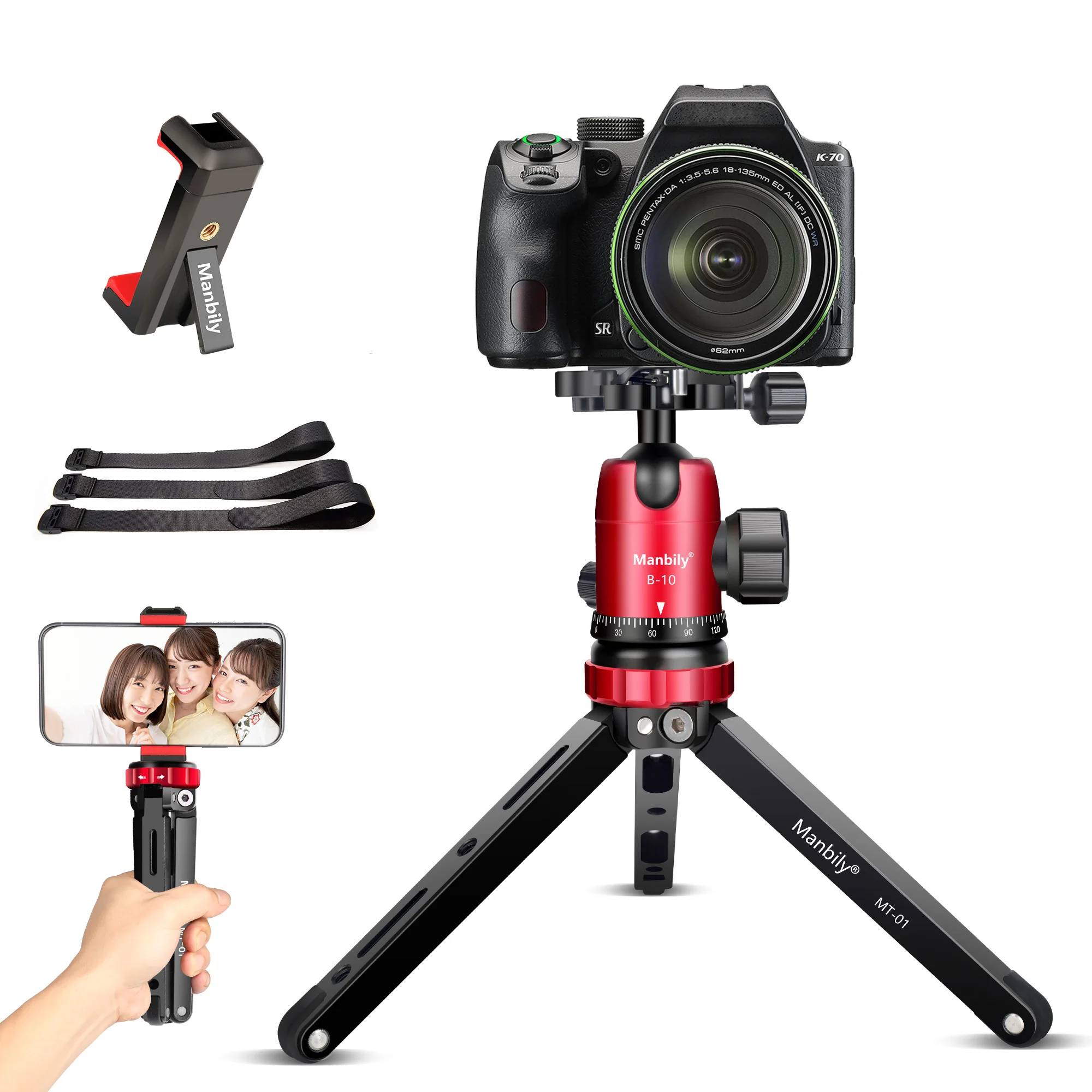 Manbily Portable Camera Tripod Handheld Mini Desktop Selfie Stick Tripods with Ball head For Vlog Camera Phone gopro