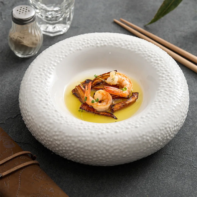 

light luxury special-shaped ceramic white European-style western food plate Japanese light luxury hotel export tableware