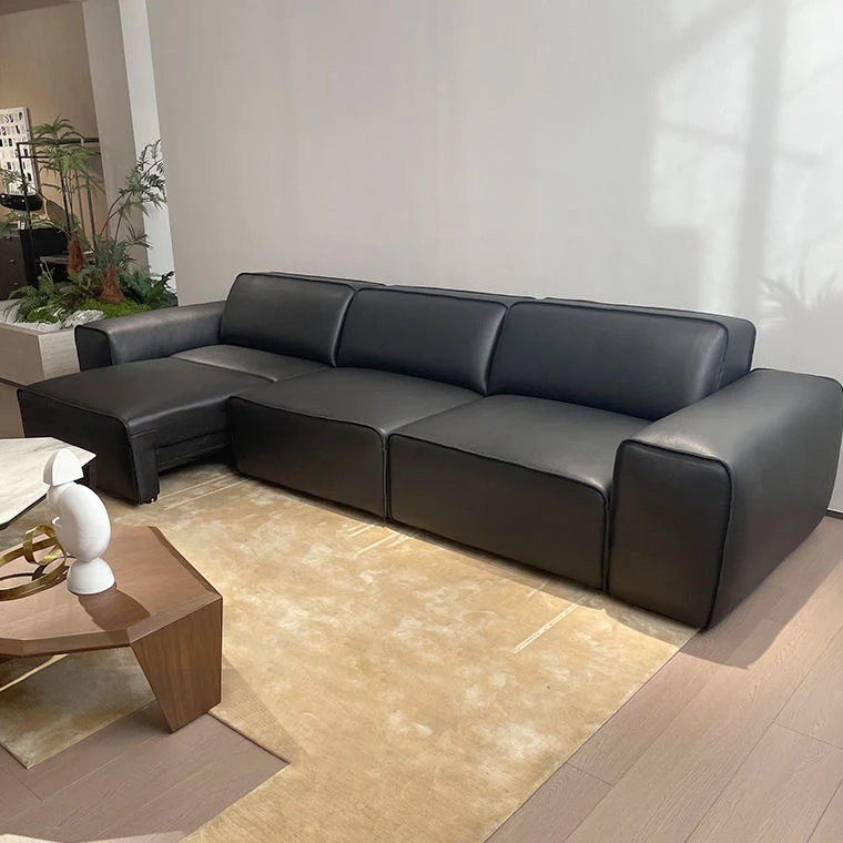 

#Couch Italian Minimalist Electric Genuine Leather Sectional Sofa Bed Three-seater Tilt Intelligent Solid Wood Frame Highquality