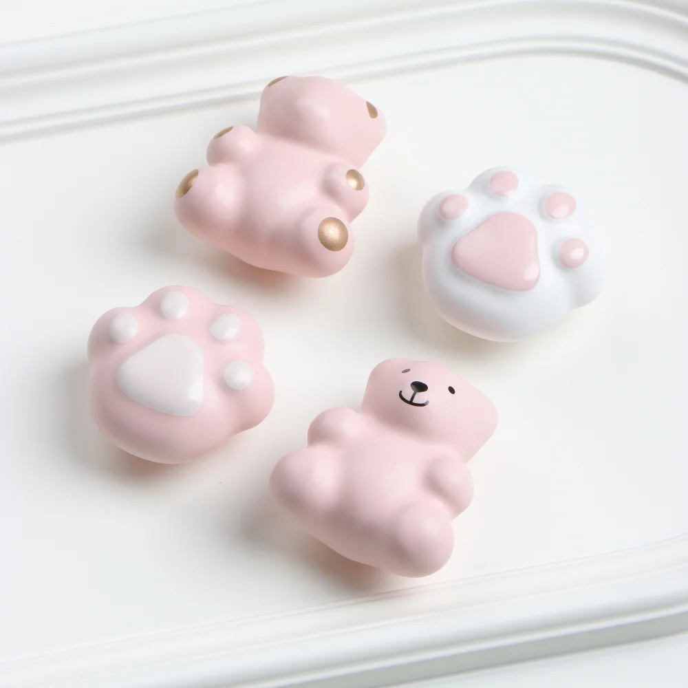 

2 Pack Set Teddy Bear and paw Furniture Handles Cabinets Knobs for Kids