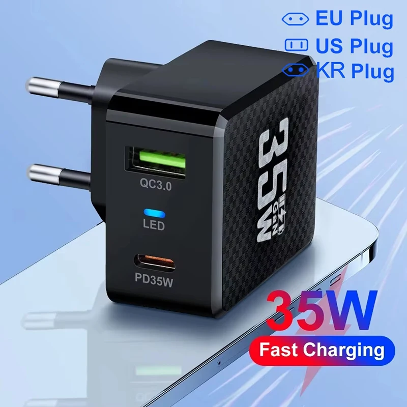 35 واط GaN USB نوع C شاحن اللوحي شاحن سريع QC3.0 PD3.0 محول الشحن آيفون 16 15 Xiaomi Poco F5 شاحن الكمبيوتر المحمول جديد 2025