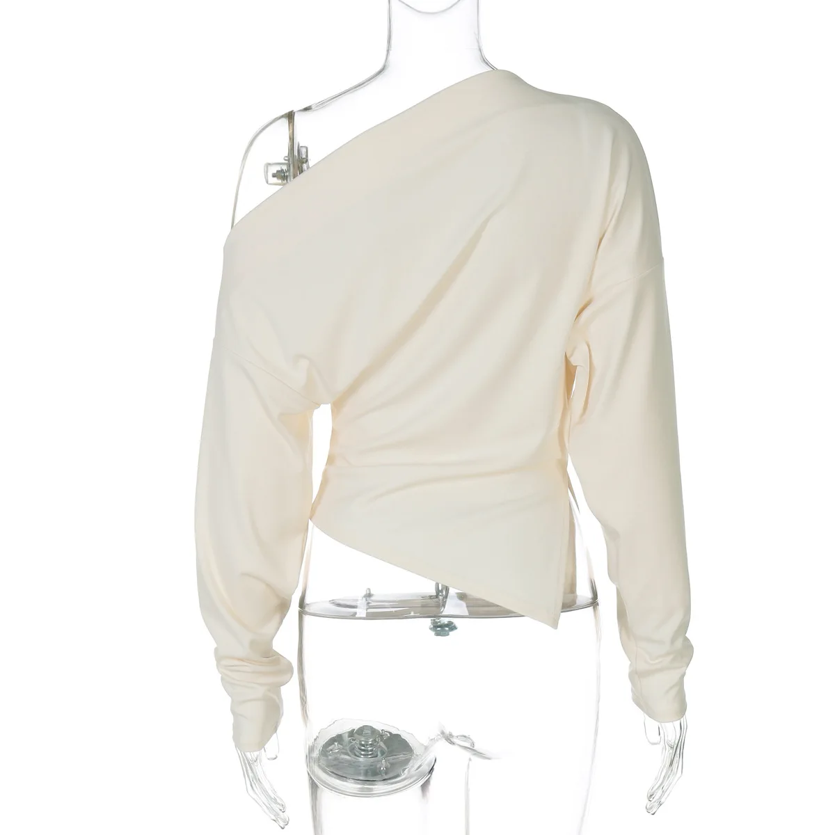 Damen Casual Top Modisches Schlankes Langarm-Pullover-Oberteil Sexy Schulterfreies Plissiertes Party-Top Weibliche Streetwear Überzieh-Oberteil – Detail 6