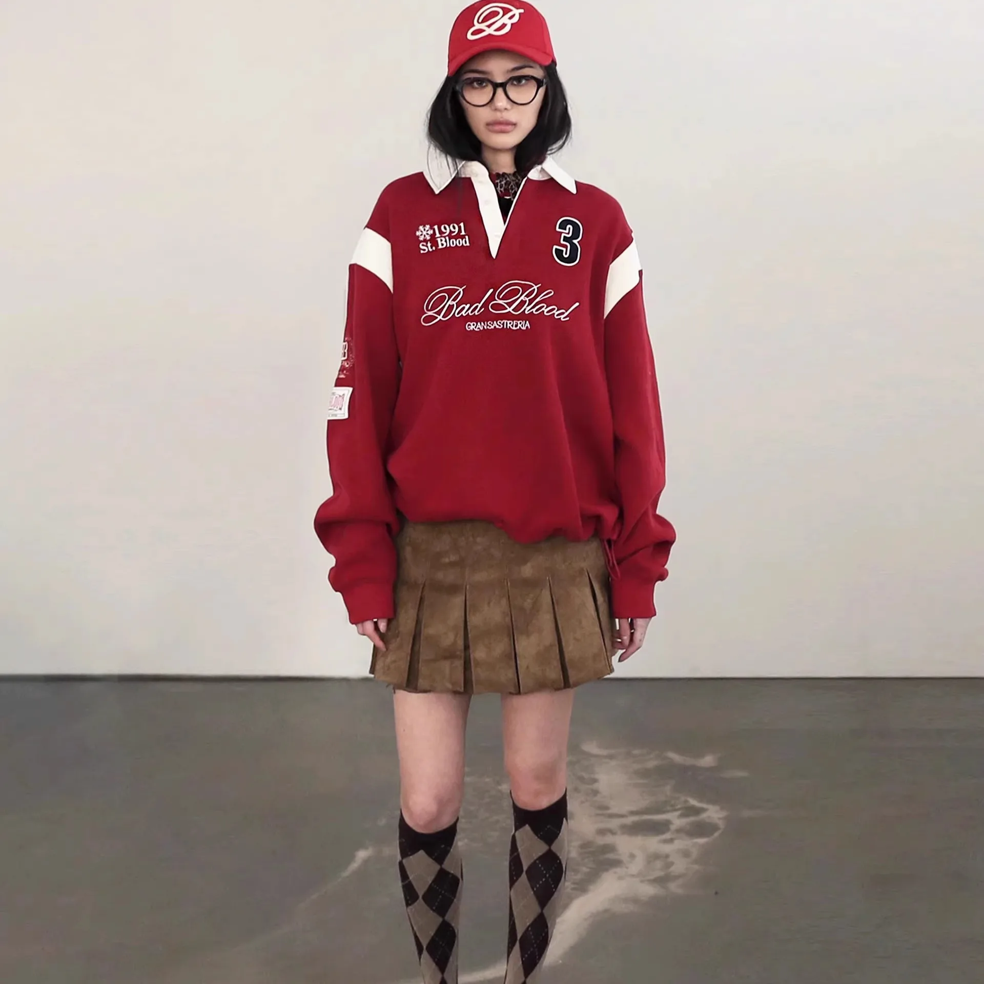 American Sle Long Sve Collar Sweatshirt Feminino Spotici Street Sportswear Confortável Algodão Poliéster Mistura Moletom Com Capuz