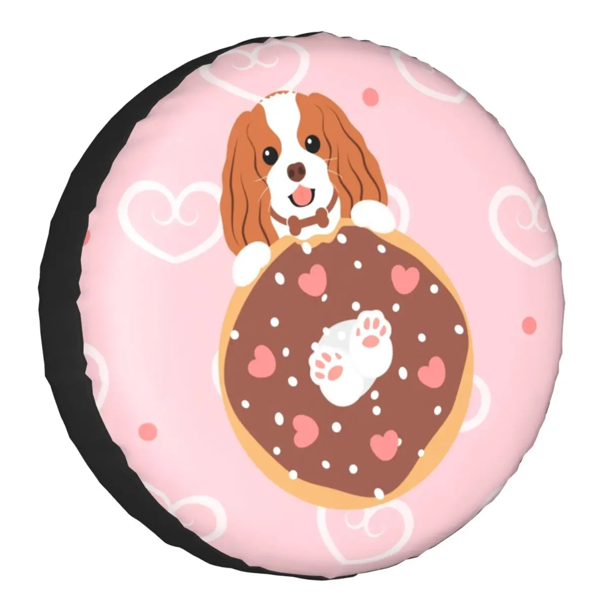 Love Cavalier King Charles Spaniel And Donut Spare Wheel Tire Cover for Honda CRV Dog Jeep RV SUV Camper Vehicle Accessories