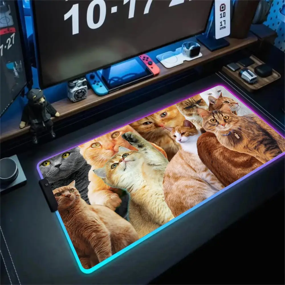 

RGB Mouse pad Cat Mouse Pad cat sticker theme LED glow gaming mat rubber anti-slip Desk Mat pc accessories Game keypad mousepad