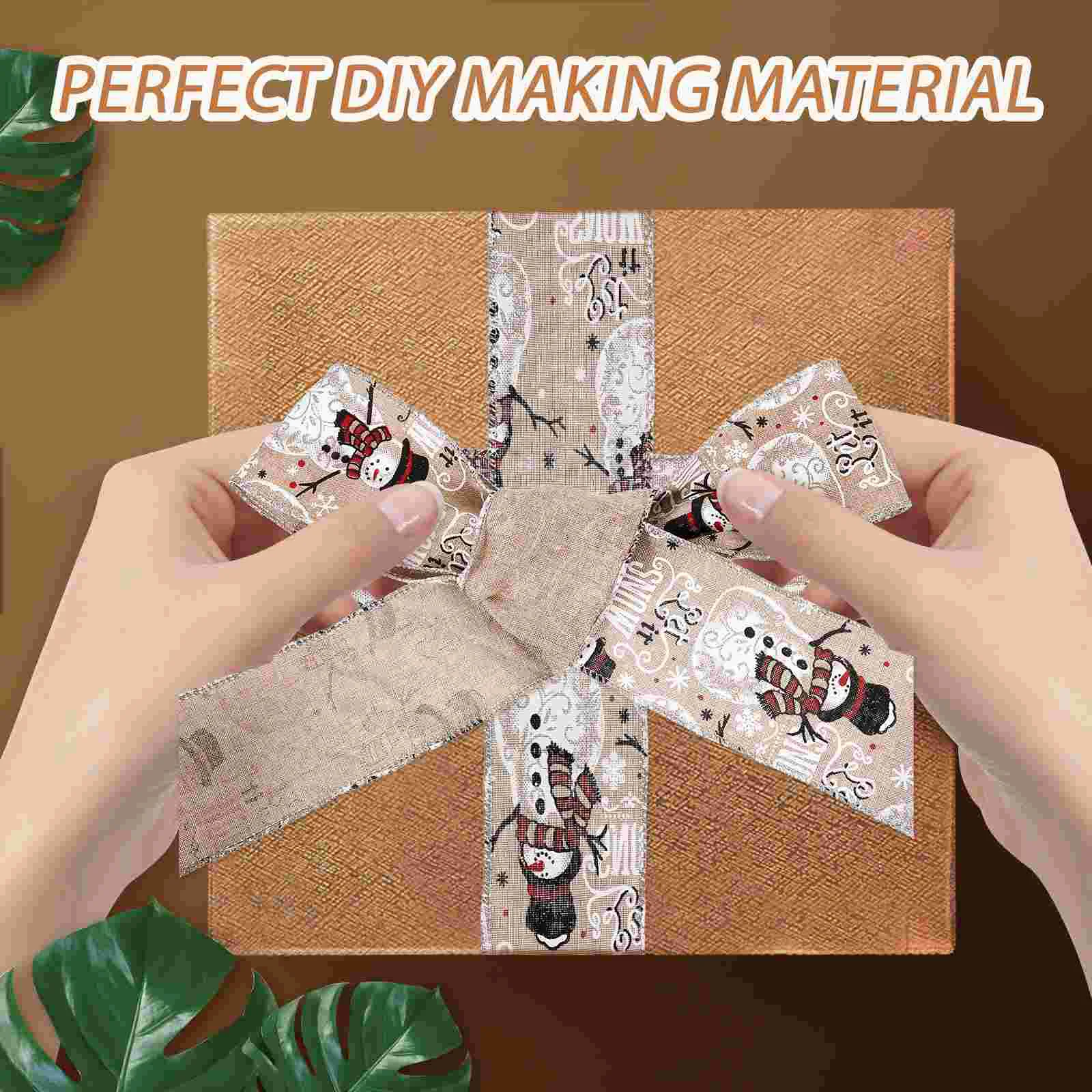 Christmas Tree Cartoon Handmade Wire Edge Bow Ribbon Baby Trees Ribbons Linen Ginger Bread Decorative Gift Packing