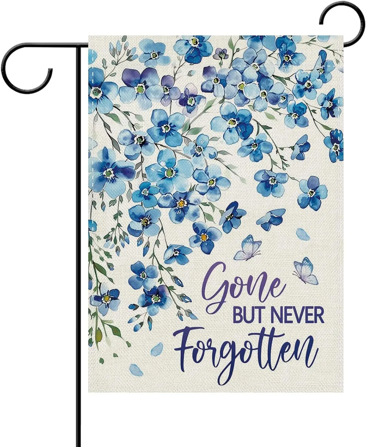 Dyrenson Gone But Never Forgotten Memorial Decorative Garden Flag, Blue Forget-Me-Not Flower Cemetery Yard Outside Home Deco zzo