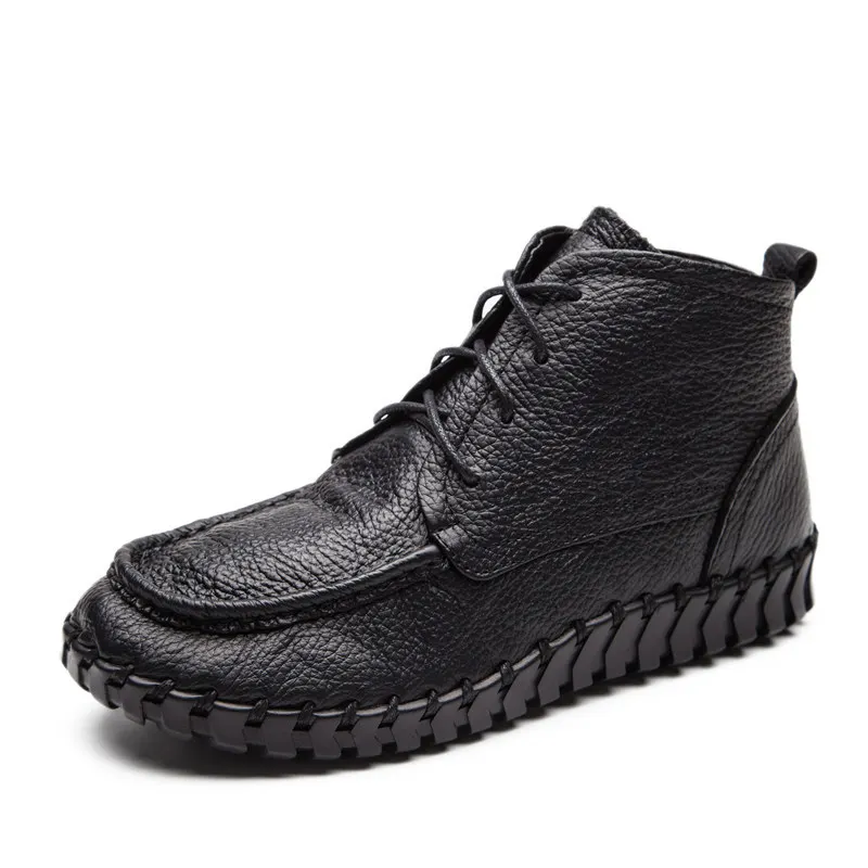 Spring Women Genuine Cow Leather Soft Sole Shoes Winter Ladies comfortable Flat Boots Ankle Snow Boots moccasin Warm Sneakers