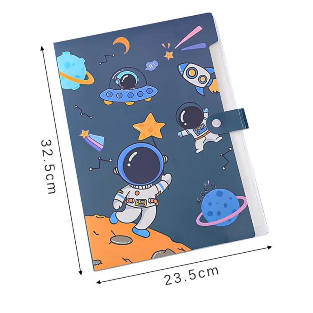 File Folder Cartoon Astronaut Waterproof Snap 6-Grid Student A4 Paper Sorting Storage Folder Stationery Supply