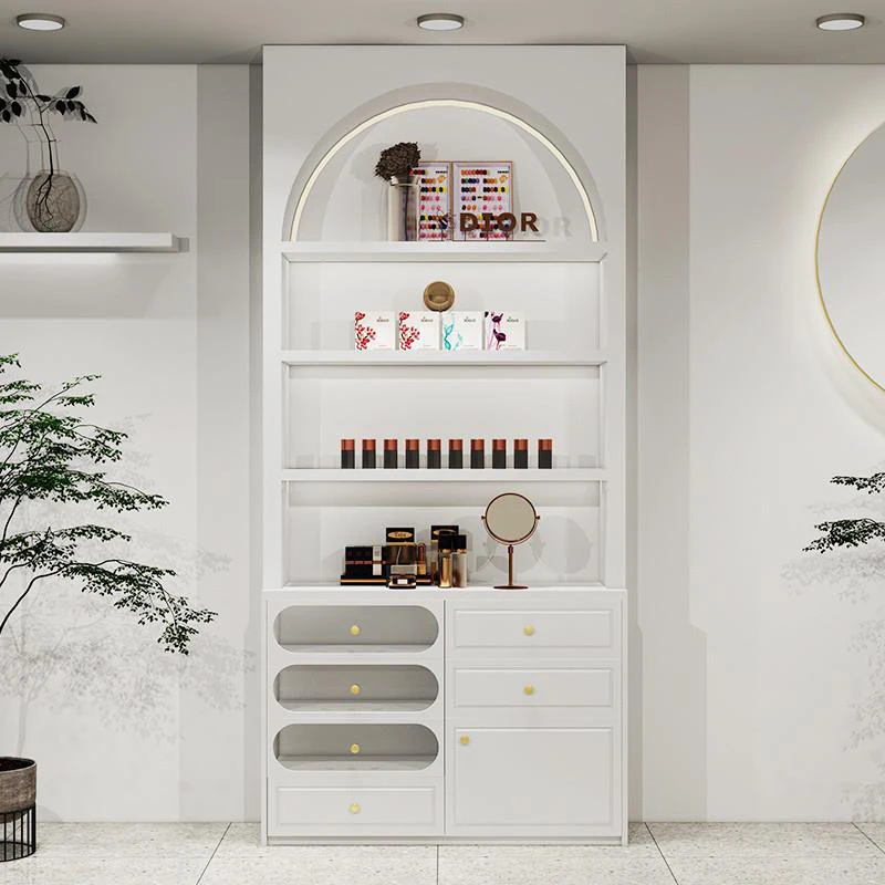 Custom.Wholesale Multi Layer Barber Shop Display Case Beauty Salon Display Cabinet Cosmetic Perfume Display Shelf with Storage D