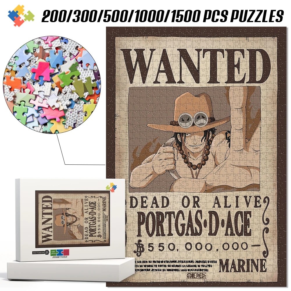 

Portgas D Ace One Piece Wanted Bounty Jigsaw Puzzle Waterproof Anime Poster Puzzle Family Interactive Game Gift for Adult Fans