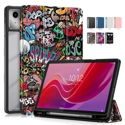 For Lenovo Tab M11 Case Trifold Paint Leather Acrylic Hard Back Smart Cover For Xiaoxin Pad 2024 Lenovo M11 Case with Pen Holder