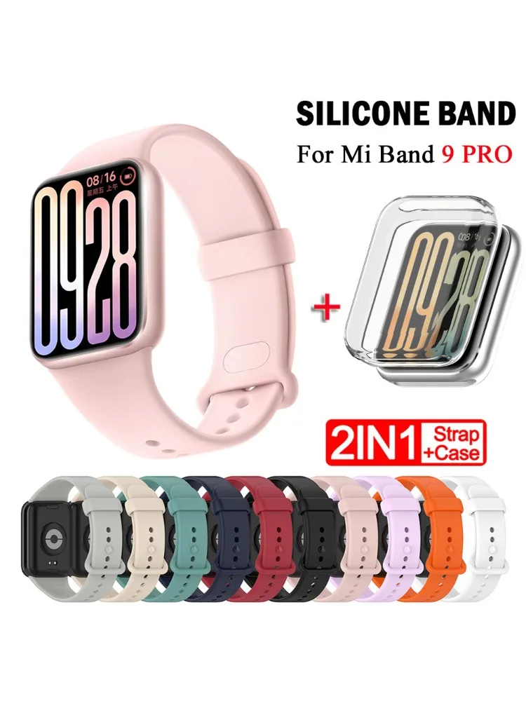 Pulseira + capa para xiaomi mi band 9 pro, pulseira protetora de silicone para mi band 9pro