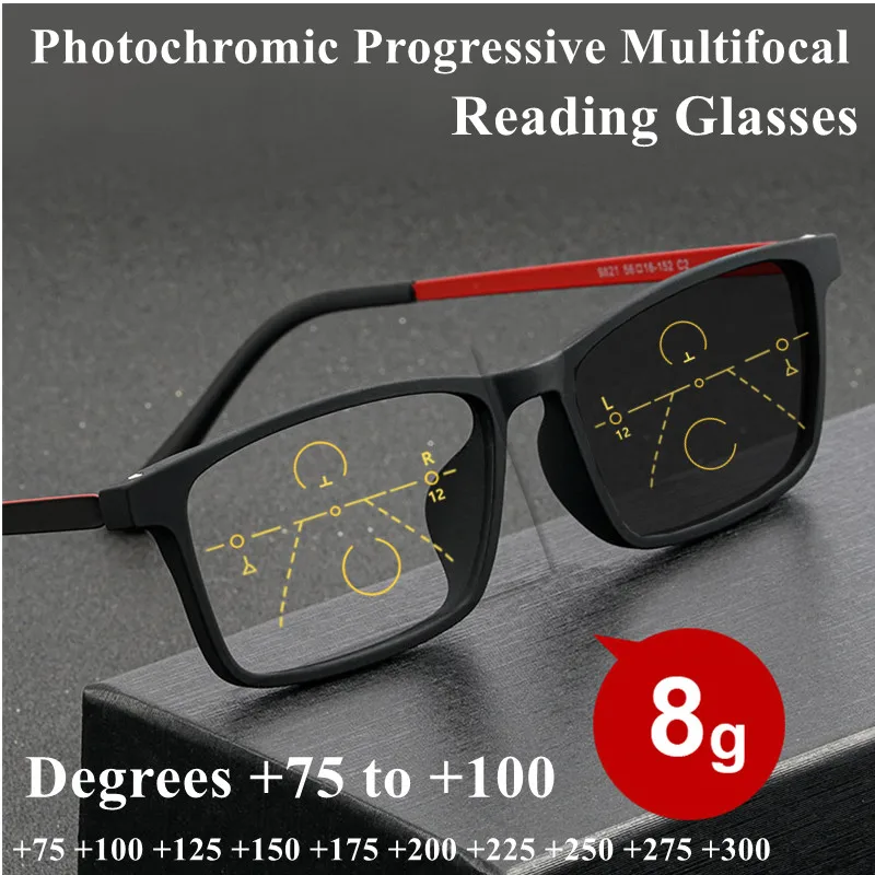 Pure Titanium Men's Photochromic Reading Glasses Women Square Progressive Multifocal Presbyopic Glasses Ultralight TR90 Eyewear